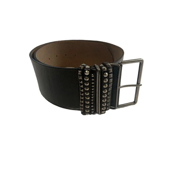 Forest And Culver Black Leather Belt Retro Punk Metal Goth Size 33 - Picture 1 of 7